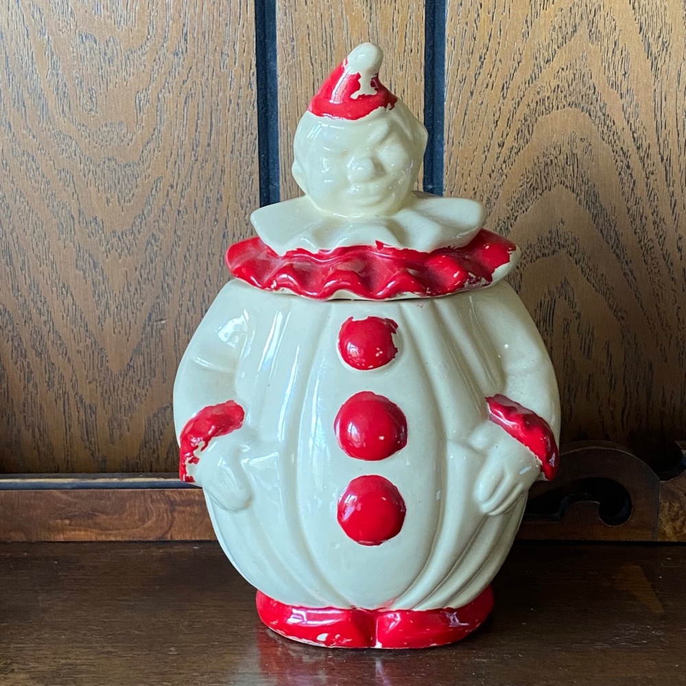 Vintage 40s Clown Cookie Jar Pan American Co. Cold Painted Ceramic
